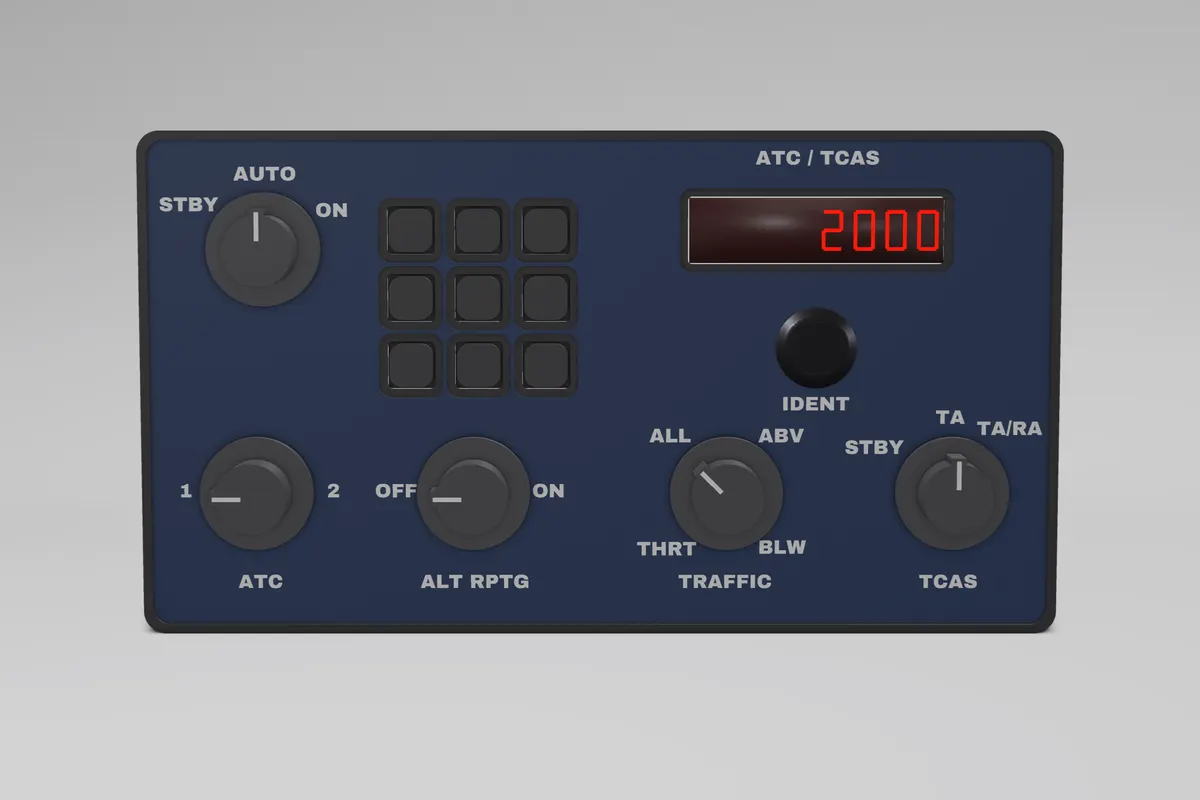 Render of the Glareshield A320 ATC/TCAS Panel