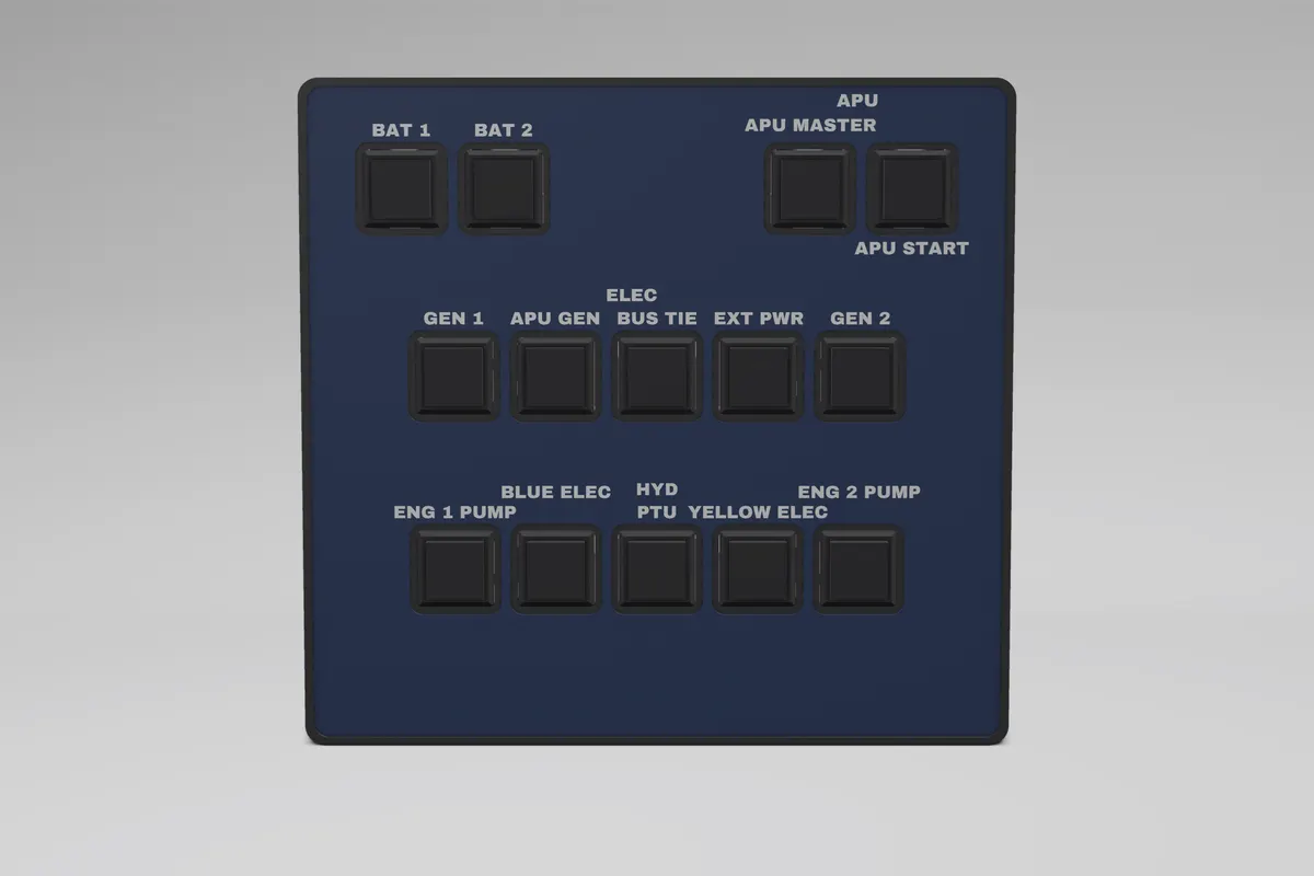 Render of the Glareshield A320 Overhead: ELEC + APU + HYD