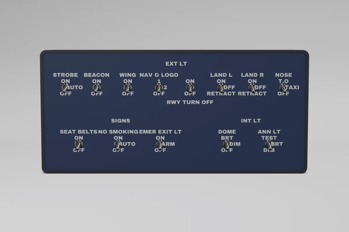Render of the Glareshield A320 Overhead: EXT LT + SIGNS