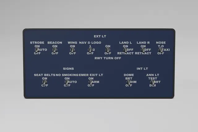 Render of the Glareshield A320 Overhead: EXT LT + SIGNS