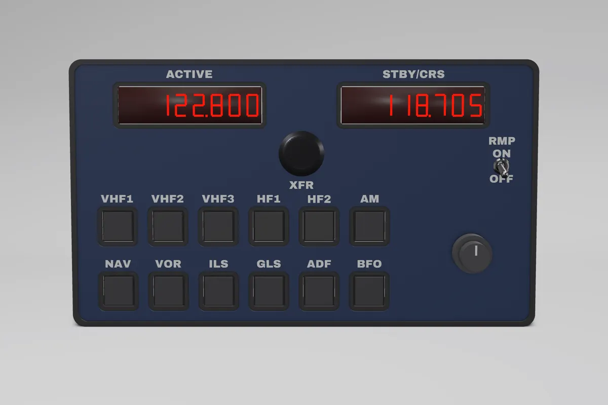 Render of the Glareshield A320 Radio Management Panel