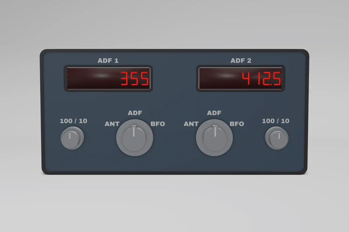 Render of the Glareshield Avro RJ Dual ADF Controller