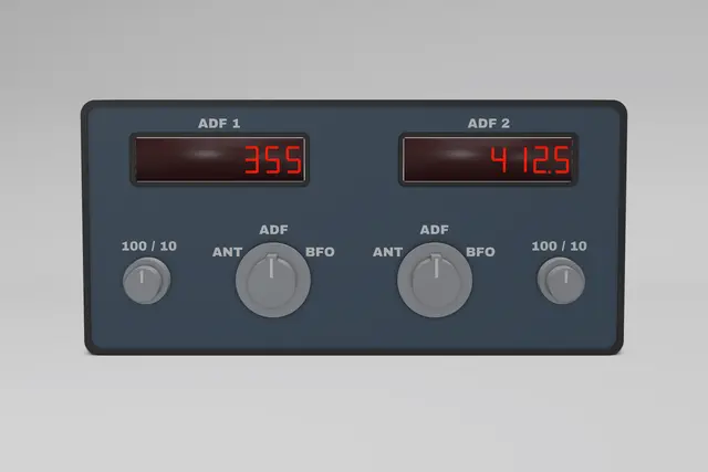 Render of the Glareshield Avro RJ Dual ADF Controller