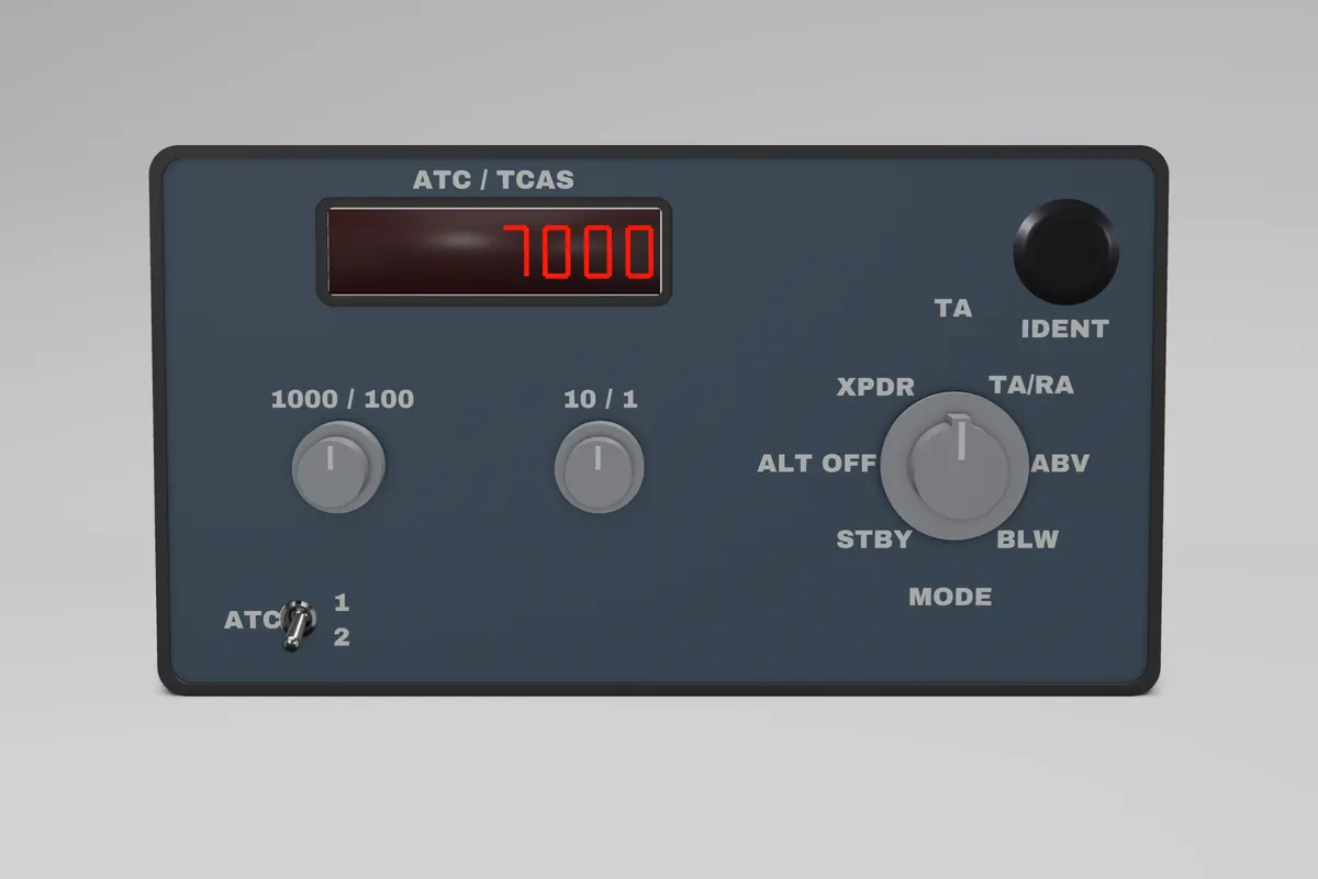 Render of the Glareshield Avro RJ ATC/TCAS Panel