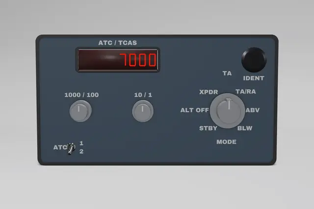 Render of the Glareshield Avro RJ ATC/TCAS Panel