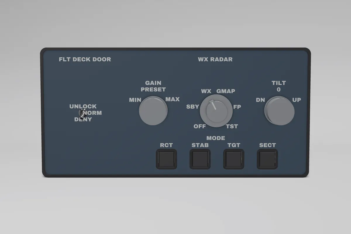 Render of the Glareshield Avro RJ Door + Weather Radar