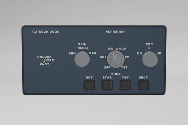 Render of the Glareshield Avro RJ Door + Weather Radar