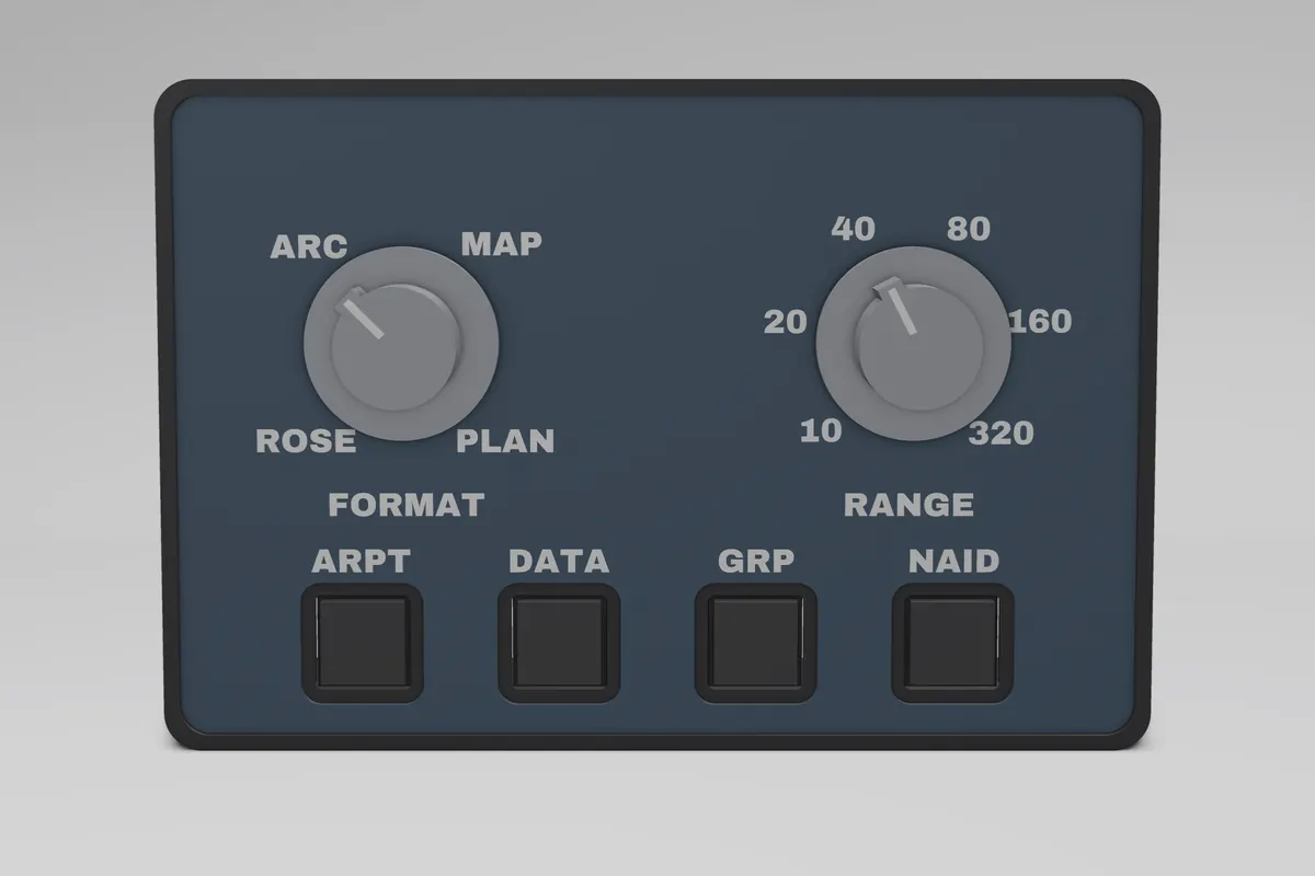 Render of the Glareshield Avro RJ EFIS Control Panel
