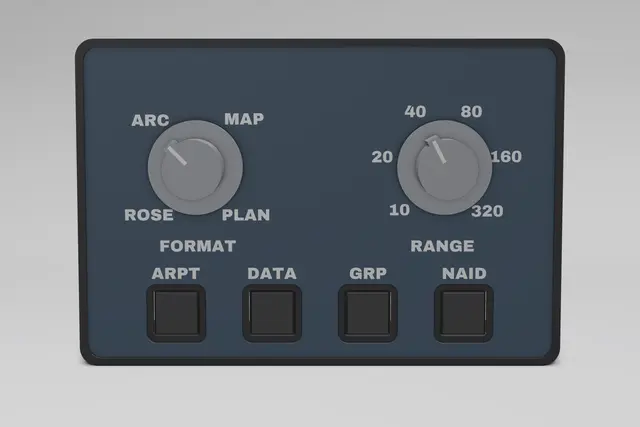 Render of the Glareshield Avro RJ EFIS Control Panel