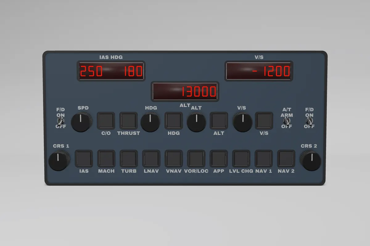 Render of the Glareshield Avro RJ Mode Control Panel
