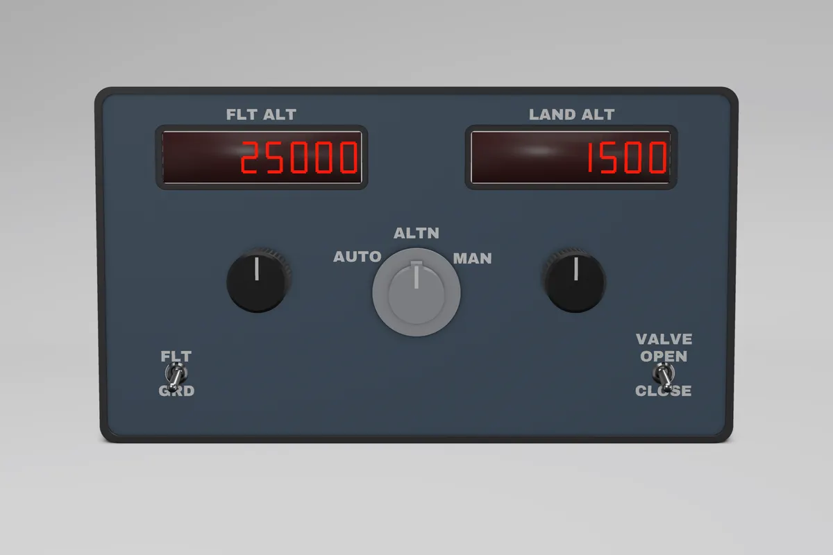 Render of the Glareshield Avro RJ Pressurisation Panel