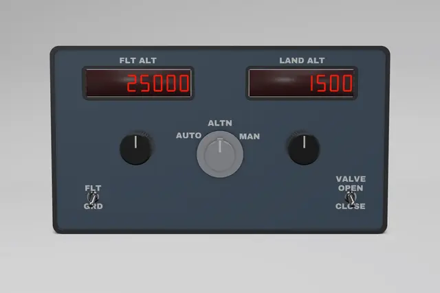 Render of the Glareshield Avro RJ Pressurisation Panel
