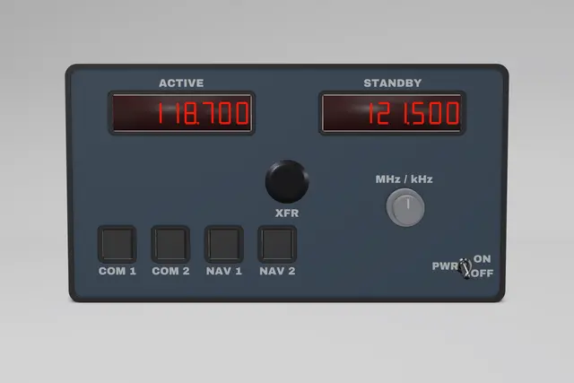 Render of the Glareshield Avro RJ radio management panel